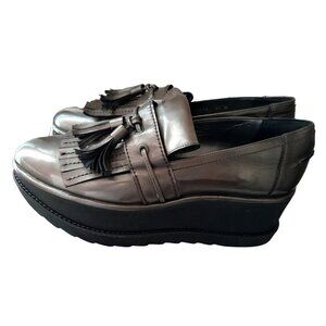 Stuart Weitzman Size 9.5M Y2K Platform Chunky Metallic Gold Loafer Shoes